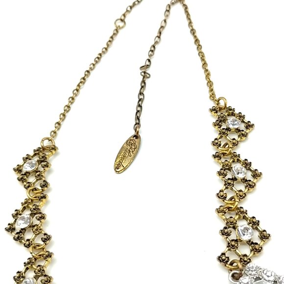 Plunder Statement Necklace Mixed Metal Gold Silver Crystal Pearl Chunky Chain - Picture 15 of 16